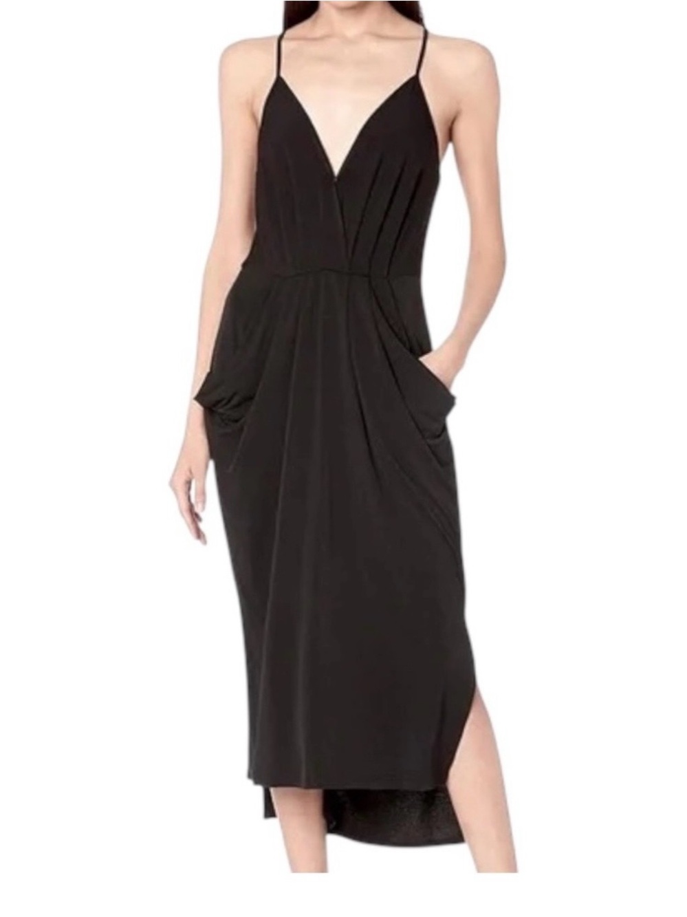 BCBGeneration Black Spaghetti-Strap V-Neck Midi Dress